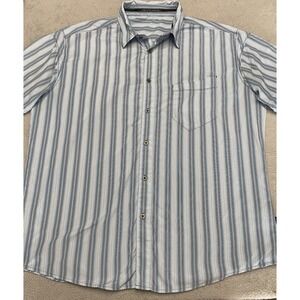 Kuhl Shirt Men XL Blue Striped Short Sleeve Button Up Hiking Lightweight Outdoor